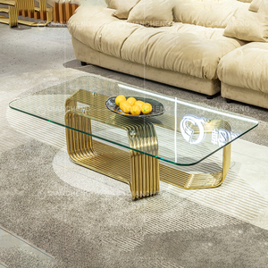 Mesa de centro moderna de acero inoxidable con tapa de cristal transparente, Foshan - Product Image 3