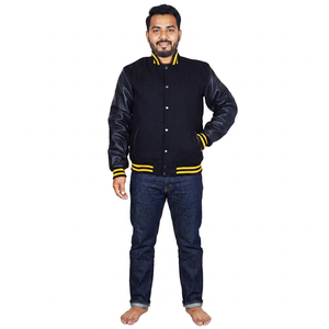 FINER THREADS 2026 Winter Men's Letter Embroidery Stand Collar <b>Covered</b> <b>Button</b> 100% Cotton Casual Baseball Varsity Jacket - Product Image 1