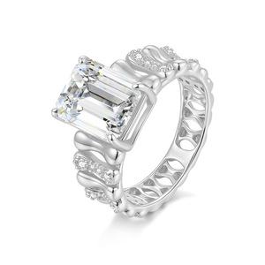 Luxury Women's Yellow <b>Gold</b> Moissanite <b>Cocktail</b> <b>Ring</b> Emerald Cut Prong Setting Geometric Design Engagement Style - Product Image 2