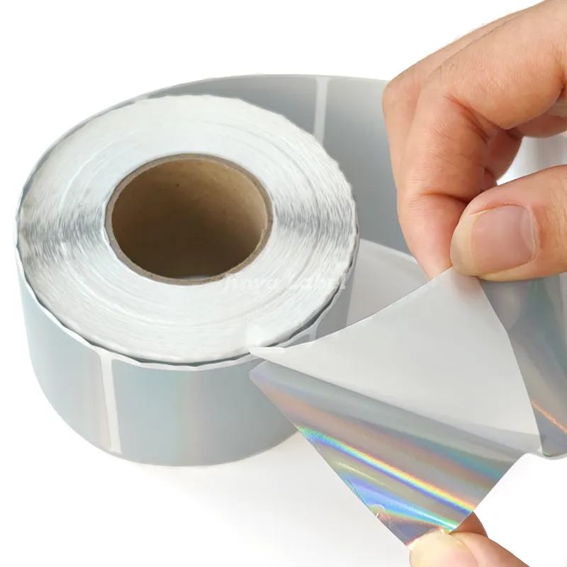 होलोग्राफिक चांदी रंग कोडिंग लेबल धातु चांदी स्टिकर प्रत्यक्ष थर्मल प्रिंटर स्टिकर सीधे थर्मल प्रिंटर स्टिकर