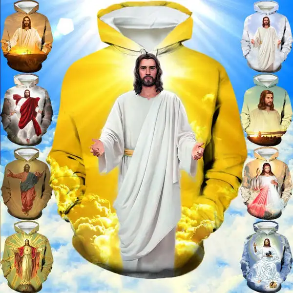 Fashion God Love Printed Jersey Jesus Fanart 3D Printing Hoodies Men Casual Funny Oversized Sweatshirt Pullover Sweater