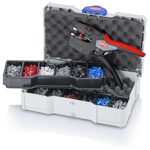 Kit d'outils de sertissage de fils Knipex avec des cosses de câbles et des connecteurs de bornes assortis pour les applications de câblage électrique - Product Image 1
