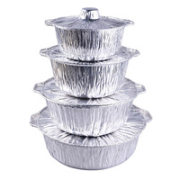 Boîte d'emballage à emporter Pique-nique en plein air Conteneurs de papier d'aluminium avec couvercle Rond Épaissie Jetable Feuille d'étain Pot Pan