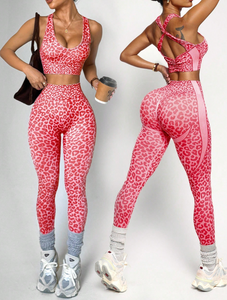 Vêtements de <span class=keywords><strong>yoga</strong></span> pour femmes de style européen et américain, imprimé léopard, dos croisé, sans couture, adaptés au fitness et au sport - Product Image 4