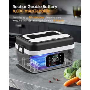 OEM/ODM 1000ML Wireless <b>Electric</b> Lunch Box 8000mAh Portable Food <b>Heater</b> with Smart Preset <b>Timer</b> Type-C Fast Charge CE FCC - Product Image 3