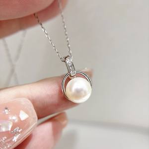 Pendentif en argent S925 31366 avec perles rondes de 7-9 mm, accessoires de collier simples et tendance à faire soi-même, support vide, perles et breloques de luxe - Product Image 1