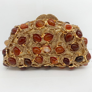 Bolsos de Noche de Lujo para Mujer, <span class=keywords><strong>Bolso</strong></span> de Mano Moderno con Pedrería Dorada y Cristales Brillantes, Hecho a Mano con Piedra de Ágata, para Fiestas - Product Image 4