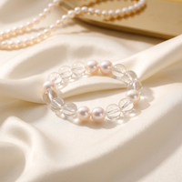 Bracelet en corde Stagna avec perles de tungstène et cristaux blancs, perles d'eau douce Edison Thousand Duo de 8 à 11 mm de diamètre