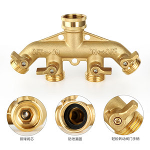 Kangweishen Desviador de Manguera de Latón de Cuatro Vías, Conector de Agua Roscado de 3/4 Pulgadas, Válvula Divisora para Jardín - Product Image 4