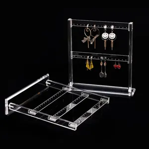Grosir acrylic stand perhiasan showcase-Pajangan Kalung Anting Akrilik Penyangga Rak Anting-Anting Pemegang Perhiasan Stan Pajangan 2 Lapis dan 3 Lapis Tampilan