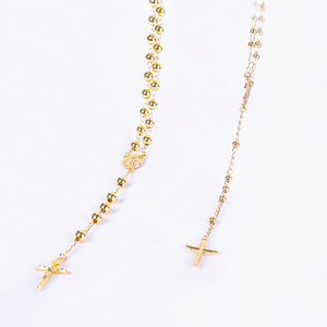 Nuova Collana <span class=keywords><strong>Rosario</strong></span> con Perline Dorate, Gioielli Religiosi Cattolici, Catena Placcata <span class=keywords><strong>Oro</strong></span> 18K 24K, Ciondolo Croce di Gesù - Product Image 3