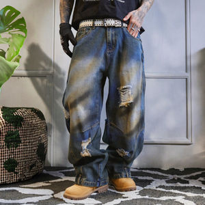 กางเกงยีนส์ขาดๆ สไตล์ลำลอง แฟชั่นฤดูร้อน-ฤดูใบไม้ร่วง ฮิปฮอป กรันจ์ สตรีทแวร์ ทรงหลวม ผู้ชาย ผ้าฝ้าย 100% - Product Image 3