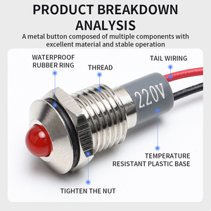 Bán Buôn 6Mm/8Mm/12Mm LED Kim Loại Chỉ Số Ánh Sáng Với Dây Màu Đỏ Màu Xanh Lá Cây Màu Vàng Màu Xanh Trắng Không Thấm Nước Tín Hiệu Ánh Sáng - Product Image 3