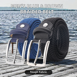 Ceinture en cuir PU bleu et marron pour homme, tressée extensible, avec boucle à ardillon en alliage, inspirée du golf - Product Image 2