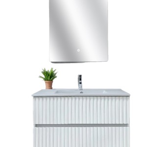 Meuble de salle de bain en céramique blanc simple et luxueux avec lavabo intégré - Product Image 5