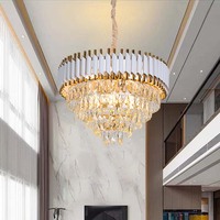 Lustre de plafond rond de luxe pour intérieur, noir et or, LED, moderne, en cristal, luminaires suspendus pour la maison
