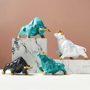 北欧树脂牛造型摆件桌面装饰品瓷人公牛微型图案家居装饰动物模型