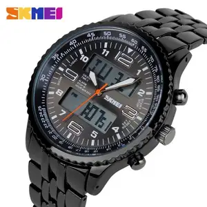SKMEI 1032 फैशन ड्रॉप शिपिंग mens घड़ी दोहरे प्रदर्शन स्टेनलेस स्टील बैंड निविड़ अंधकार कैलेंडर फैशन आकस्मिक हाथ घड़ी