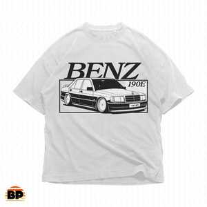 T-shirt con grafica Benz 190E Classic Car, t-shirt oversize Euro Drift Art per uomo e donna - Product Image 1