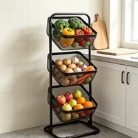 3-laags staand ijzeren draadrek met grote capaciteit, moderne gekantelde groente- en fruitorganizer voor keuken en badkamer