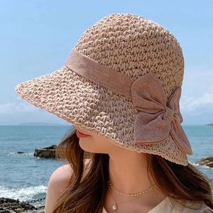 Wholesale Women's Summer Bow Tie <b>Straw</b> <b>Hat</b> Female Seaside Travel Beach <b>Hats</b> Sun Bucket <b>Hat</b> - Product Image 3