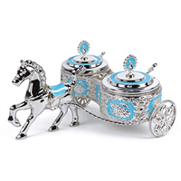 Chariot de cheval décoratif personnalisable en argent avec 2 boîtes de rangement et support pour sachets de sucre pour comptoir
