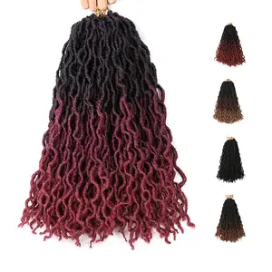 Hot Selling Gypsy Goddess Faux locs Crochet Hair 18 Inch 3 Tone Ombre Curly Wavy Twist Braiding Hair Extensions 24 Strands/Pack