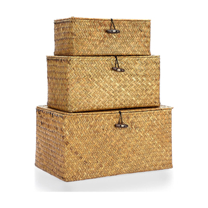 ถังเก็บเคาน์เตอร์แบบธรรมชาติกล่องใส่ขนมปังทรงรีทำจากไม้หญ้าทะเลแบบโบราณกระป๋องสีดำสีขาวสำหรับเคาน์เตอร์ครัวสีม่วง - Product Image 1