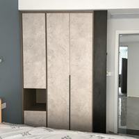 Armoire de rangement à étagères ouvertes, style minimaliste, chambre à coucher, MDF gris, acacia crème, bois massif