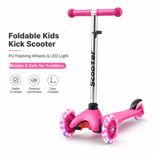 Trottinette pliable pour enfants avec <span class=keywords><strong>roues</strong></span> lumineuses en PU, hauteur réglable sur 4 niveaux, trottinette à <span class=keywords><strong>3</strong></span> <span class=keywords><strong>roues</strong></span> pour garçons et filles de <span class=keywords><strong>3</strong></span> à 12 ans - Product Image 1
