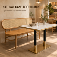 Banc de salle à manger en bois avec dossier en rotin pour restaurant, ensemble de banquettes avec table en pierre pour café et hôtel