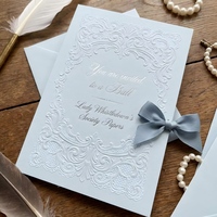 Suite d'invitations de mariage de luxe style Bridgerton bleu régence avec relief 3D, carte RSVP, carte de menu, carte de remerciement et enveloppe