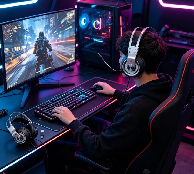 Gaming Headphone XIB S21 Over-Ear Wired 7.1 Surround 3D Audio Mic Gray E-sport Earphone for PC Gaming Pubg Mobile Game Headset