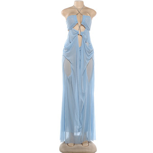 Abito Estivo 2026 Nuovo Stile Vacanza Sexy Hot Girl in Rete Trasparente con Scollo Basso e Halter per Donna - Product Image 6