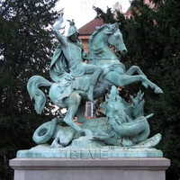 Décoration de jardin d'extérieur BLVE, sculpture religieuse en métal antique, statue en bronze de Saint George et du dragon