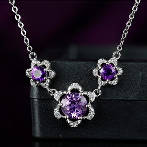 Bộ trang sức Grace Jewel cao cấp, chất lượng cao, bạc <span class=keywords><strong>925</strong></span> nguyên chất, đá tự nhiên Amethyst, gồm vòng cổ, khuyên tai và nhẫn, thích hợp làm quà cưới & quà tặng - Product Image 2