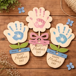 Plaque personnalisée DIY pour <span class=keywords><strong>la</strong></span> fête des mères avec empreinte <span class=keywords><strong>de</strong></span> main et nom, fleur artificielle, décoration <span class=keywords><strong>de</strong></span> table, style empreinte <span class=keywords><strong>de</strong></span> main - Product Image 2