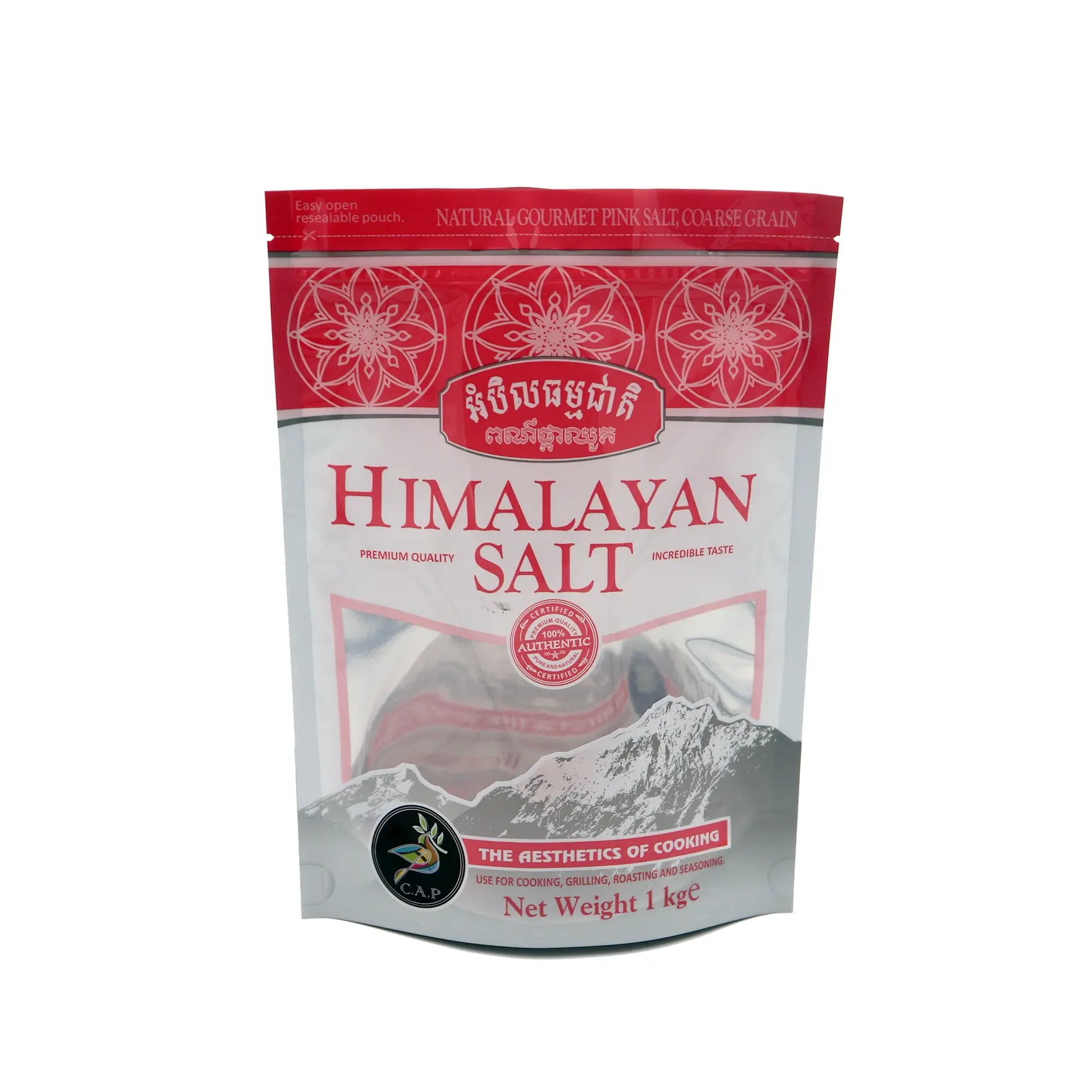 Bedrukte Standaard Zakje Aluminium Mylar Himalayan Zout Lichaam Scrub Verpakking Ziplock Zakken Voor Bad Zout Doorzichtig Raam Etui
