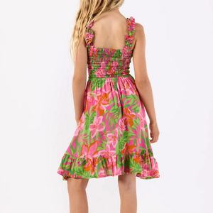 Robe hawaïenne en vente chaude, robe polynésienne de haute qualité, robe midi en lin smockée personnalisée pour enfants - Product Image 4