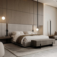 Lit capitonné extra large de luxe moderne avec grande tête de lit à ailes en tissu doux, taille King, pour villa, hôtel, chambre à coucher
