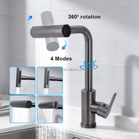 Robinet de lavabo moderne à poignée unique 4 fonctions en cascade 360 °   Robinet de cuisine rotatif pour hôtel et appartement