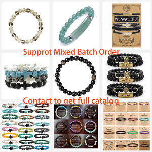 Classico 2 pz/set Stretch nero pietra naturale braccialetto di perline Mens pavimenta zircone CZ sfera teschio leone Charms bracciali Set di gioielli - Product Image 6