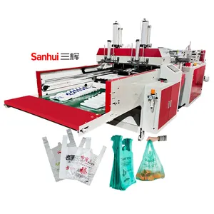 automatic 2 Lanes HDPE LDPE T-shirt Bag Making Machine with handle