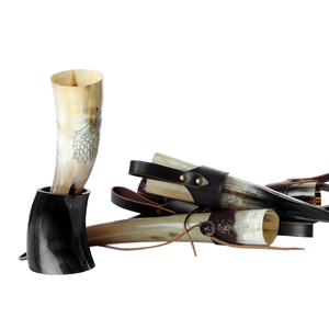 Handcrafted Natural <b>Drinking</b> <b>Horn</b> With Wooden Stand For Unique Bar And Home Decor Display At Affordable Price - Product Image 1