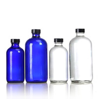 Bouteille en verre bleue OshowEmpty Boston 500 ml vide pour détergent liquide, forme ronde avec bouchon pulvérisateur à gâchette