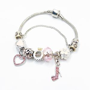 Bracciale <span class=keywords><strong>da</strong></span> donna in argento antico con corona rosa e tacchi alti, gioielli alla moda - Product Image 2