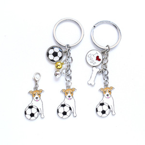 Me encanta el perro jugando al fútbol <span class=keywords><strong>Jack</strong></span> Russell Terrier llaveros colgante mujeres Metal mascota bolsa encantos coche llavero titular joyería regalos - Product Image 1