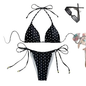 Bikini sexy à carreaux pour femmes, ensemble deux pièces, col halter, maillot de bain, vacances à la plage, spandex/coton - Product Image 5