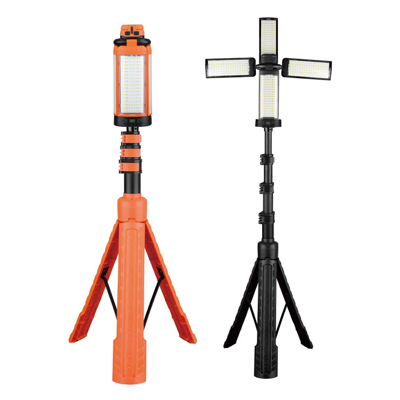 Rechargeable LED Tripod Work Light 3-Head Rotatable Worklight with Telescopic Stand for Construction Garage