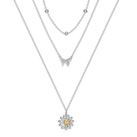 Collier superposé en argent sterling 925 avec pendentifs délicats marguerite et papillon, bijoux raffinés pour femme, cadeau idéal, vente en gros